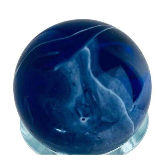 VTG Glass Wine DECANTER & MARBLE BALL STOP 8" Tall Clear Glass Blue Stone Ball - Picture 4 of 8